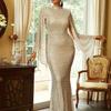 2024 European & American One-Shoulder Gold Sequin Autumn Evening Dress