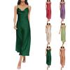 Women's Summer Fashion Solid Color Satin Suspender Dress Deep V-neck Slim Fit Dress