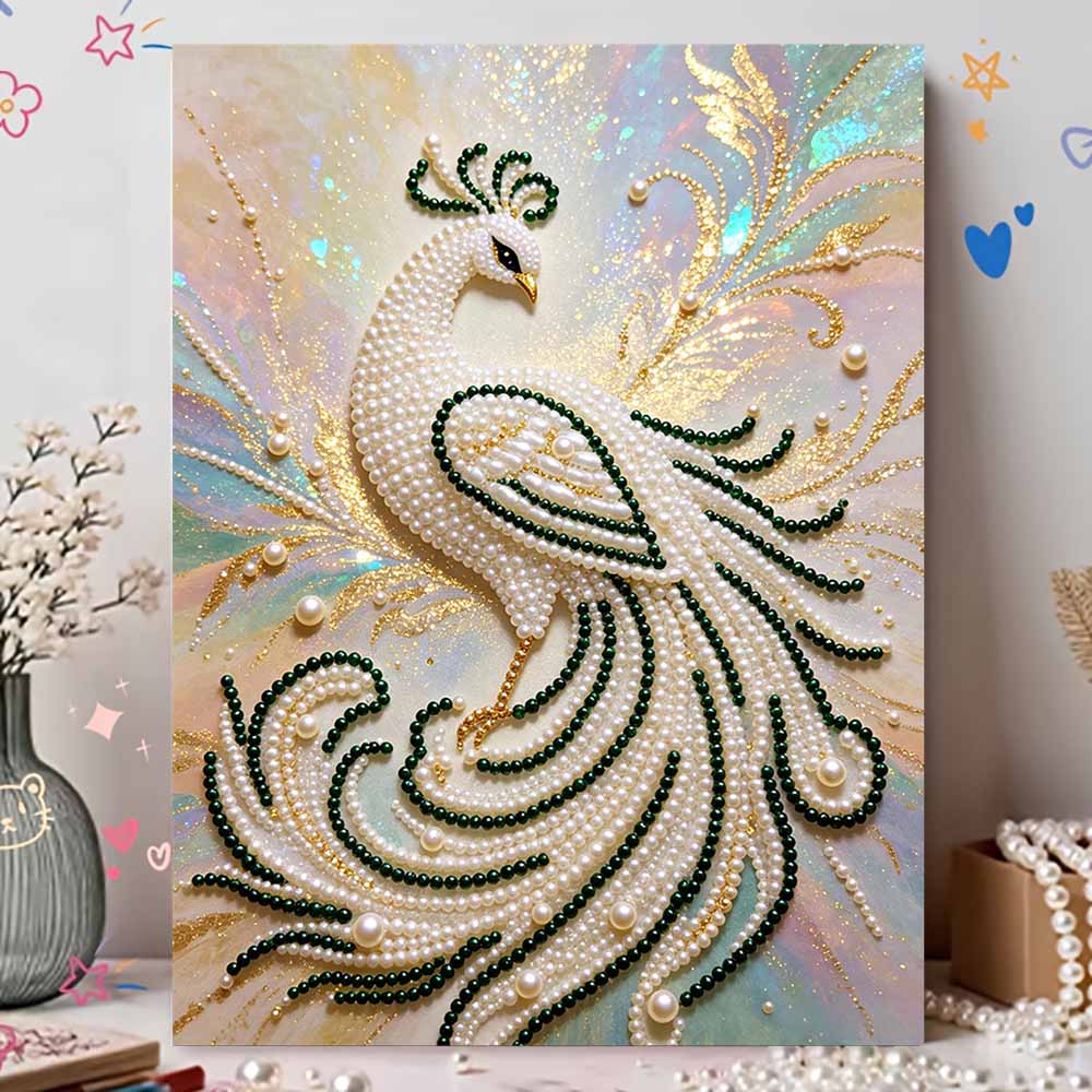 Набор для рисования 5D Round Pearl Элегантный узор Белый павлин Сделай сам Ручная работа Кристальный Художник Декор интерьера дома Подарок