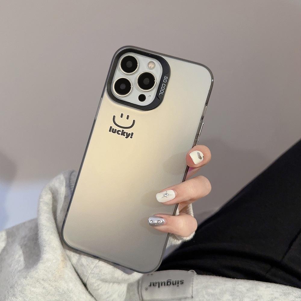 Electroplated smiley face iPhone 16 case suitable for 15 Pro Max, 12, Apple 13, high-end feel, 17 shockproof, 14 personalized