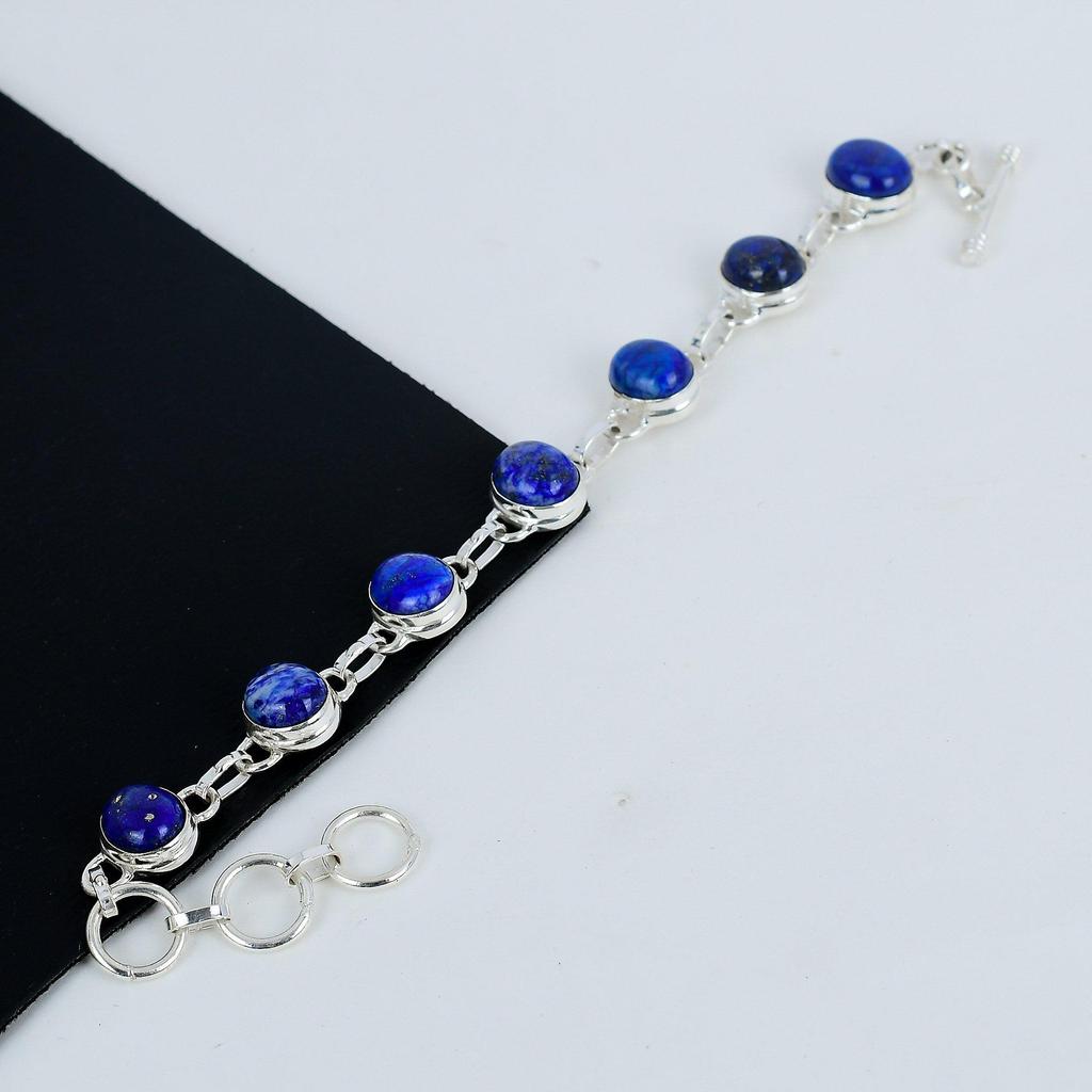 Браслет из натурального лазурита ручной работы из стерлингового серебра 925 пробы, браслет из серебра лазурита для жены, браслет унисекс на день рождения для любимой