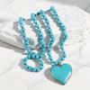 Bohemian Turquoise Love Pendant Long Retro Ethnic Style Hand-knotted Beaded Necklace