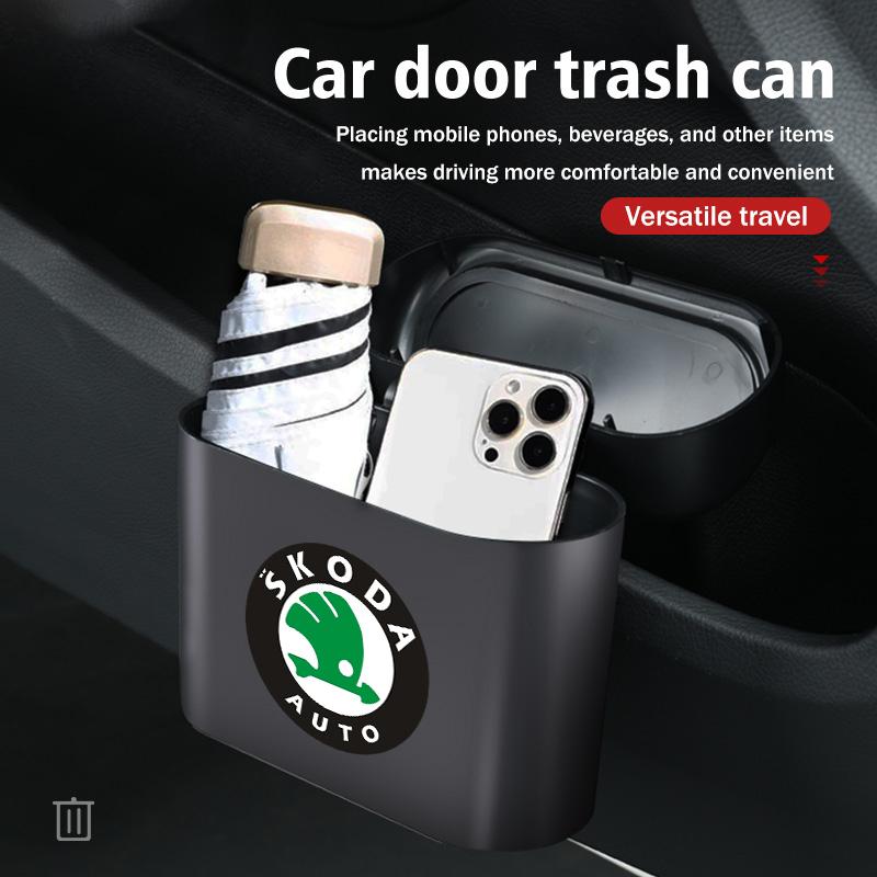 gqjdy5 For Skoda Car Garbage Can Storage Box Rubbish Organizer Trash Bin Octavia Superb RAPID FABIA KAMIQ KAROQ KODIAQ YETI
