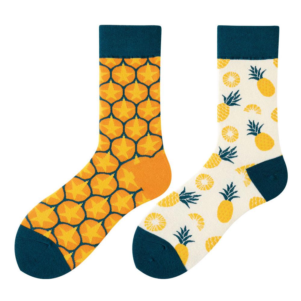 SMLSOX Летние асимметричные носки до середины икры с утками-мандаринками для пары, красочные рождественские хлопковые модные носки