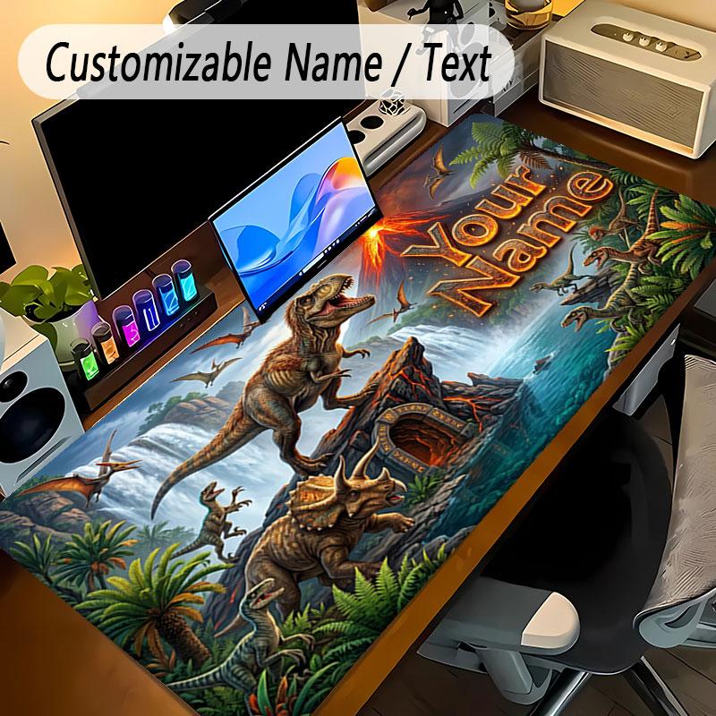 Dinosaur Theme Personalized Mouse Pad Custom Name Text Non Slip Desk Pad For Laptop Office Desktop