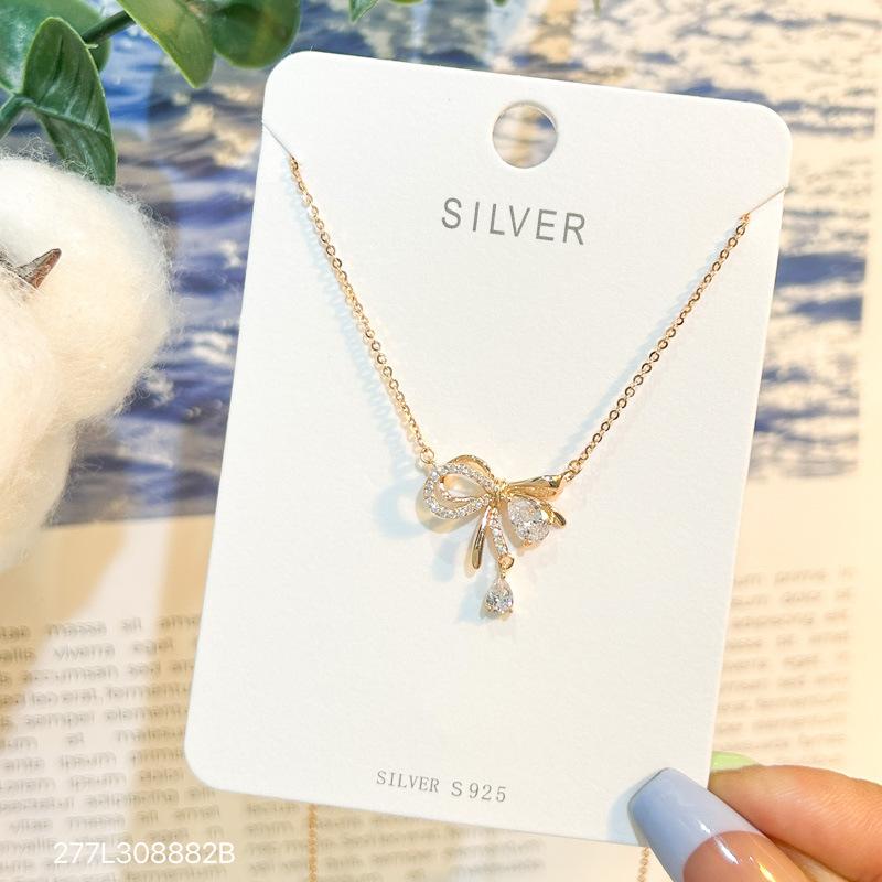 Ожерелье из стерлингового серебра S925, бантики для девочек, подвеска из вермикулита, цепочка на ключицу