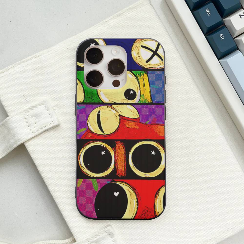 Cartoon R-Rainbow Friends Wave Corrugated Phone Case For IPhone 17 Air 16 15 14 13 11 12 Pro Max Plus Matte Cover