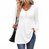 Women's Casual Fashion V-Neck Button Solid Color Long Sleeve Top