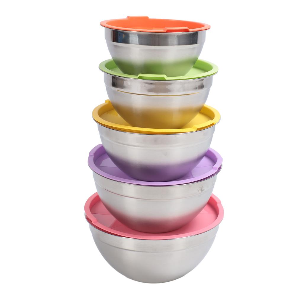 5PCS Mixing Bowls with Lids Stainless Steel Stackable Nesting Bowl Food Container for Baking