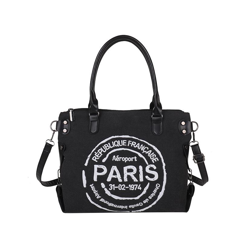 Большая сумка-тоут из ретро-холща - регулируемый плечевой ремень с принтом винтажных парижских штампов - стильная сумка через плечо для женщин