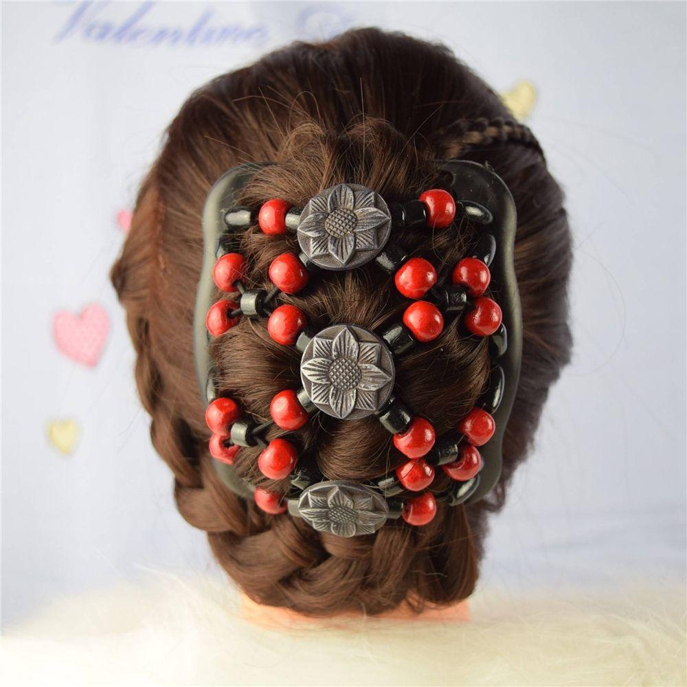 Flower Cute Butterfly  Stretchy Hair Accessories  Double  Wood Beads Magic Hair Comb