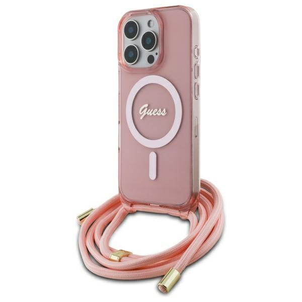 Guess Guhmp16Lhctsgnsp Iphone 16 Pro 6.3 Różowy/Pink Hardcase Crossbody Cord Script Magsafe