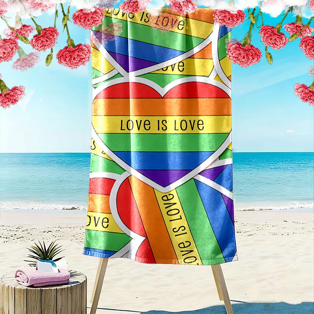 Rainbow Heart Love Is Love Towel A must-have beach towel for beach travel