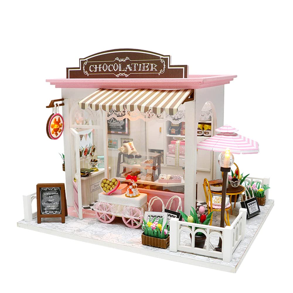 Moin Moin Dollhouse Miniature Handmade Kit Set DIY Small Chocolatier Chocolate Shop Cafe LED Light Acrylic Case 2204dh320 1/24 +
