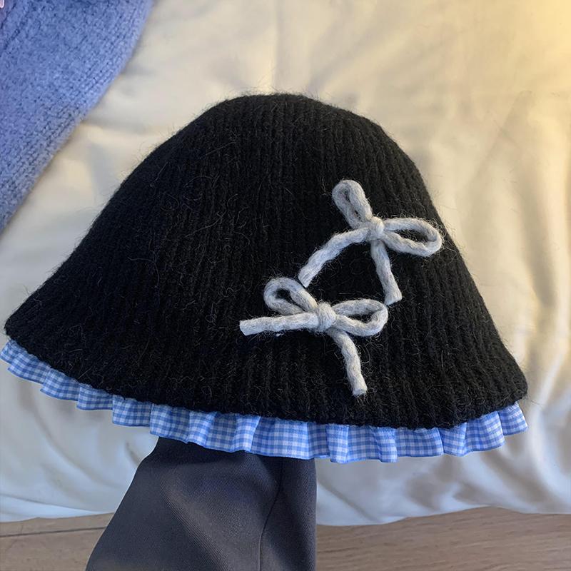Милая плюшевая шляпа-ведро с цветком, женская осенне-зимняя теплая универсальная вязаная шапка с изображением лица, маленькая шерстяная шапка прилив