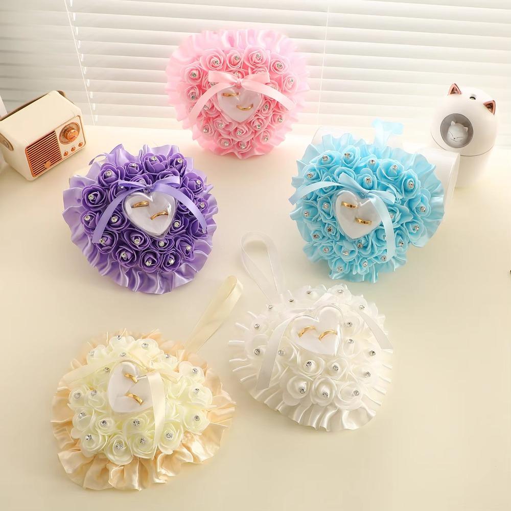 Romantic Wedding Ring Pillow Transparent Box Ring Holder Exquisite Heart Ring Pillow For Wedding