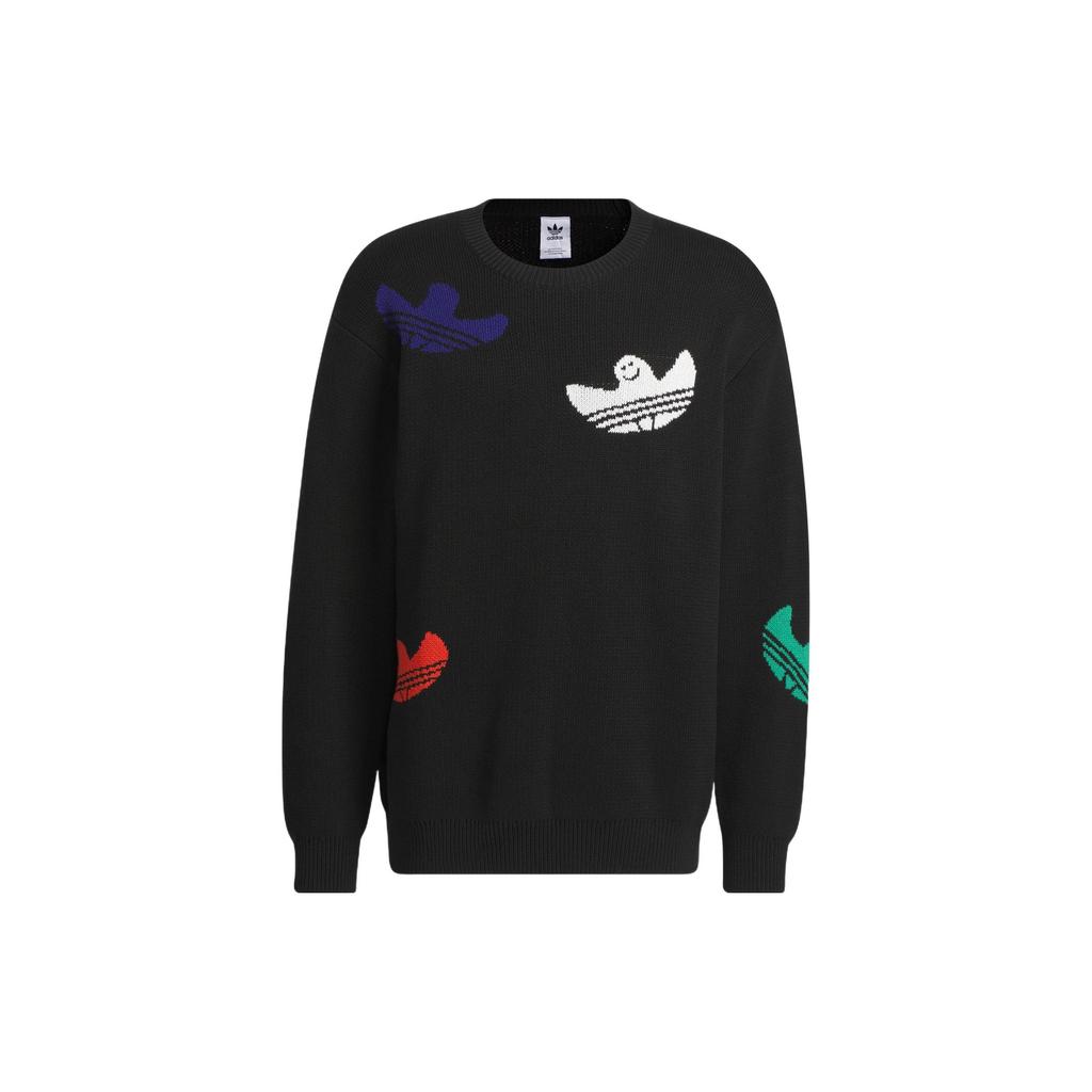 adidas Оригинальный жаккардовый свитер с узором трилистника и логотипом, свитер унисекс, черный IC1879