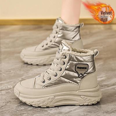 K6719 Женские высокие теплые ботинки на флисовой подкладке - Осень/Зима 2025, на толстой подошве, увеличивающие рост хлопковые кроссовки