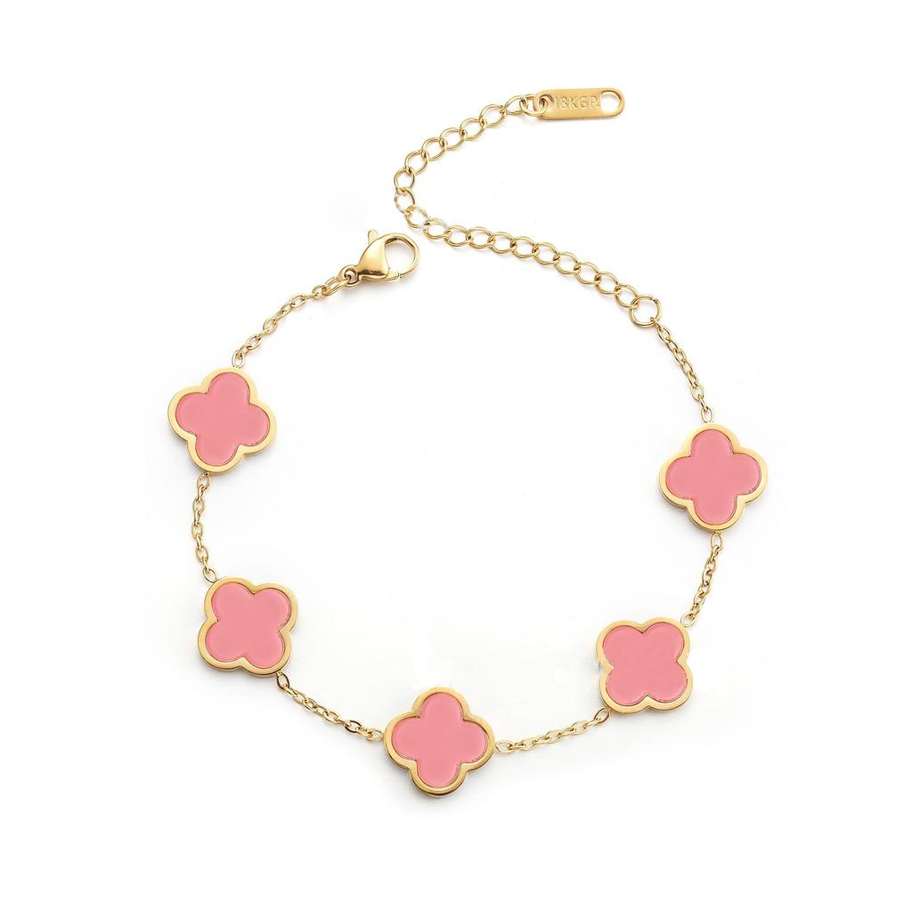 Trendy 18K Gold Plated Clover Lucky Bracelet White Black Red Green Flower Four Leaf Link Jewelry Gifts Bracelets for Women