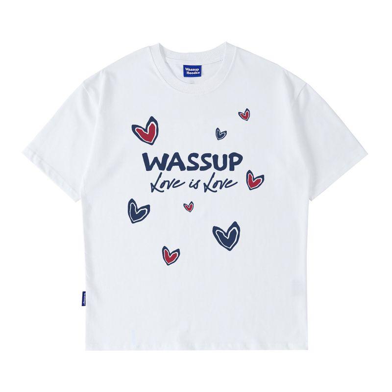 Wassup Heods Trendy Brand Heart-Themed Couple Short-Sleeve T-Shirt Summer Loose Pure Cotton National Trend Unisex T-Shirt Summer