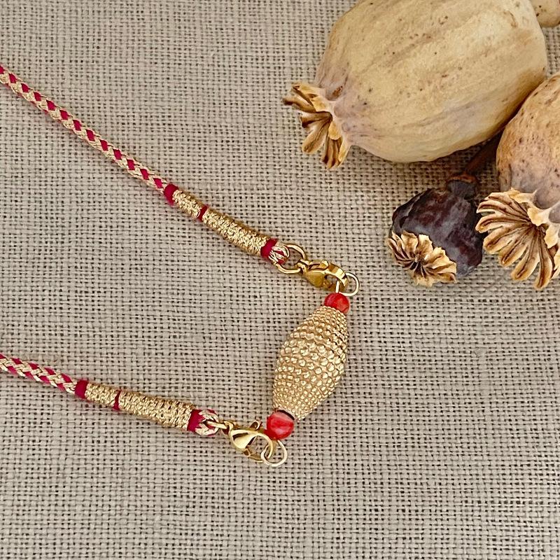 Personalized Necklace, Fashionable Retro Compass Pendant, Nylon Woven Rope Necklace, Electroplated Gold Color Retention