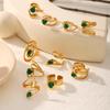 Retro Green Gemstone Zircon Stainless Steel Open Ring for Women
