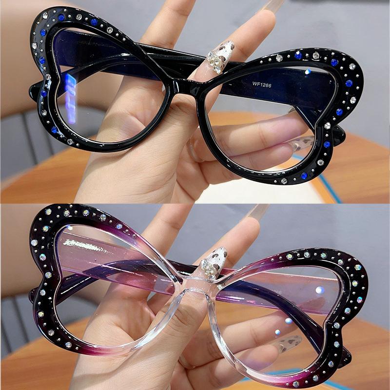 2 шт. Женская оправа для очков в форме бабочки, украшенная стразами, Защита от синего света, Женские очки - Корейские стильные декоративные очки