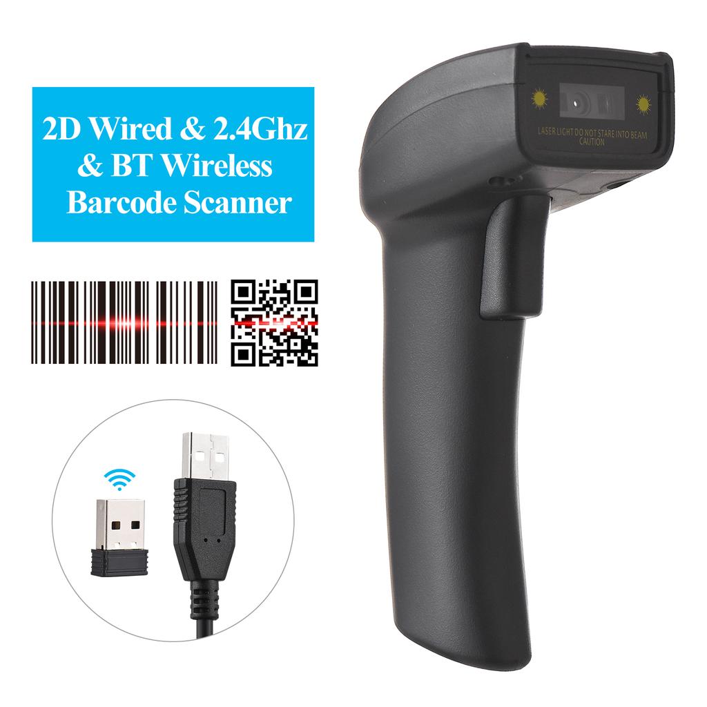 2D Wireless BT+2.4G Barcode Scanner Handheld USB Wired 1D Bar Code Reader Manual Trigger 640*480