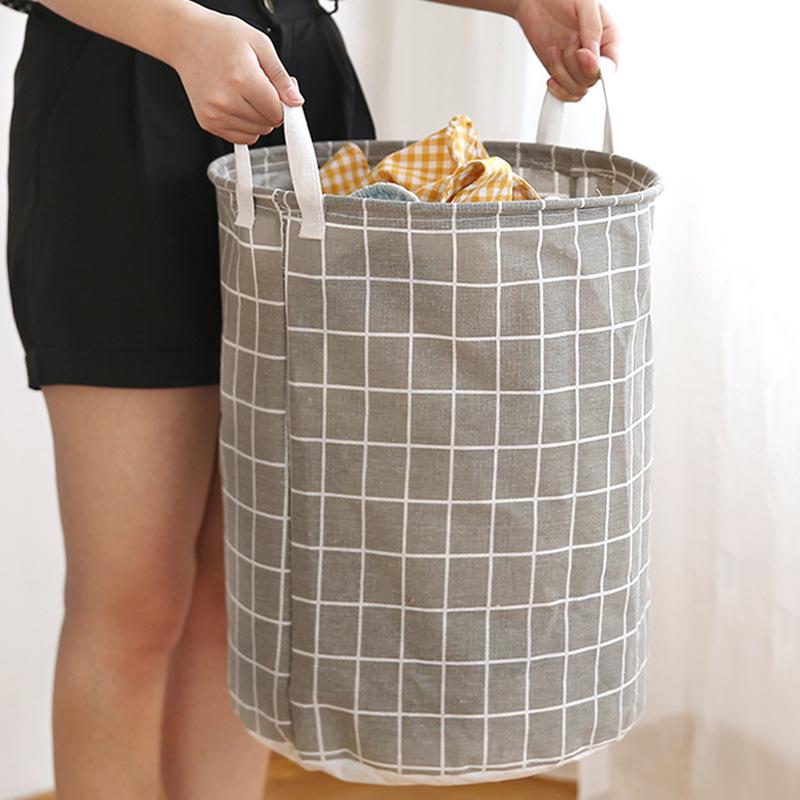 Round Dirty Clothes Basket Portable Fabric Laundry Hamper Foldable Dustproof Multifunctional Storage Bucket Sundries