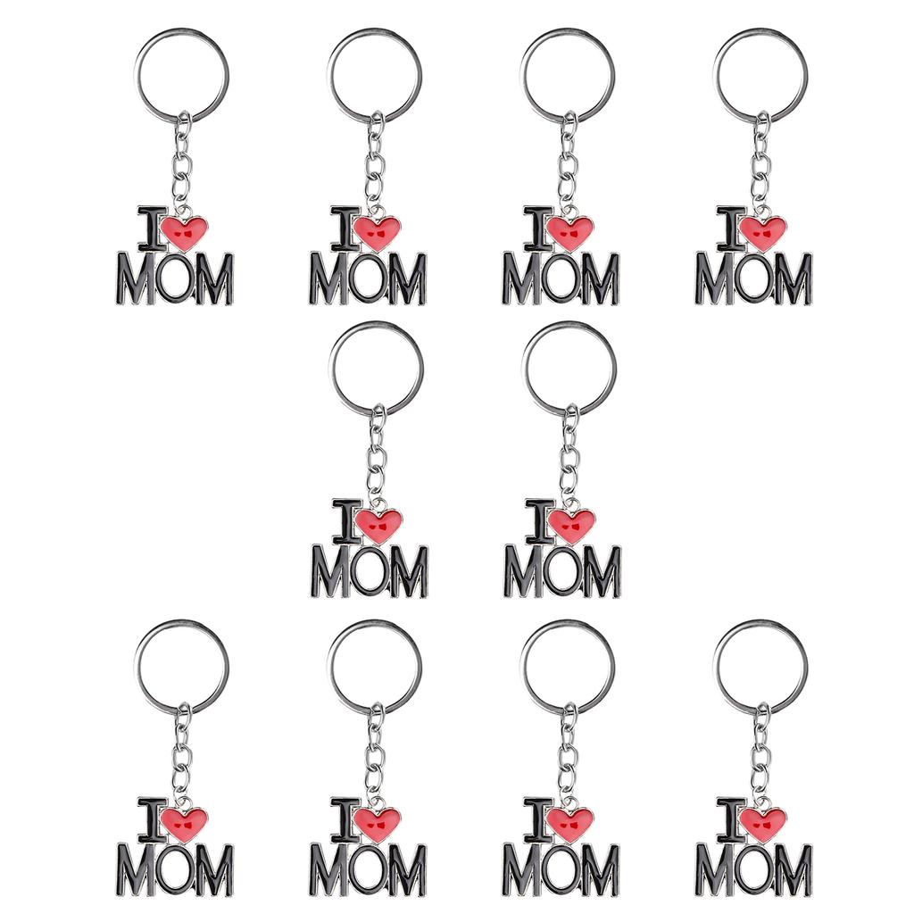10Pcs Keychain Alloy Material Heart Pendant Family Birthday Present Key Ring DecorationMOM