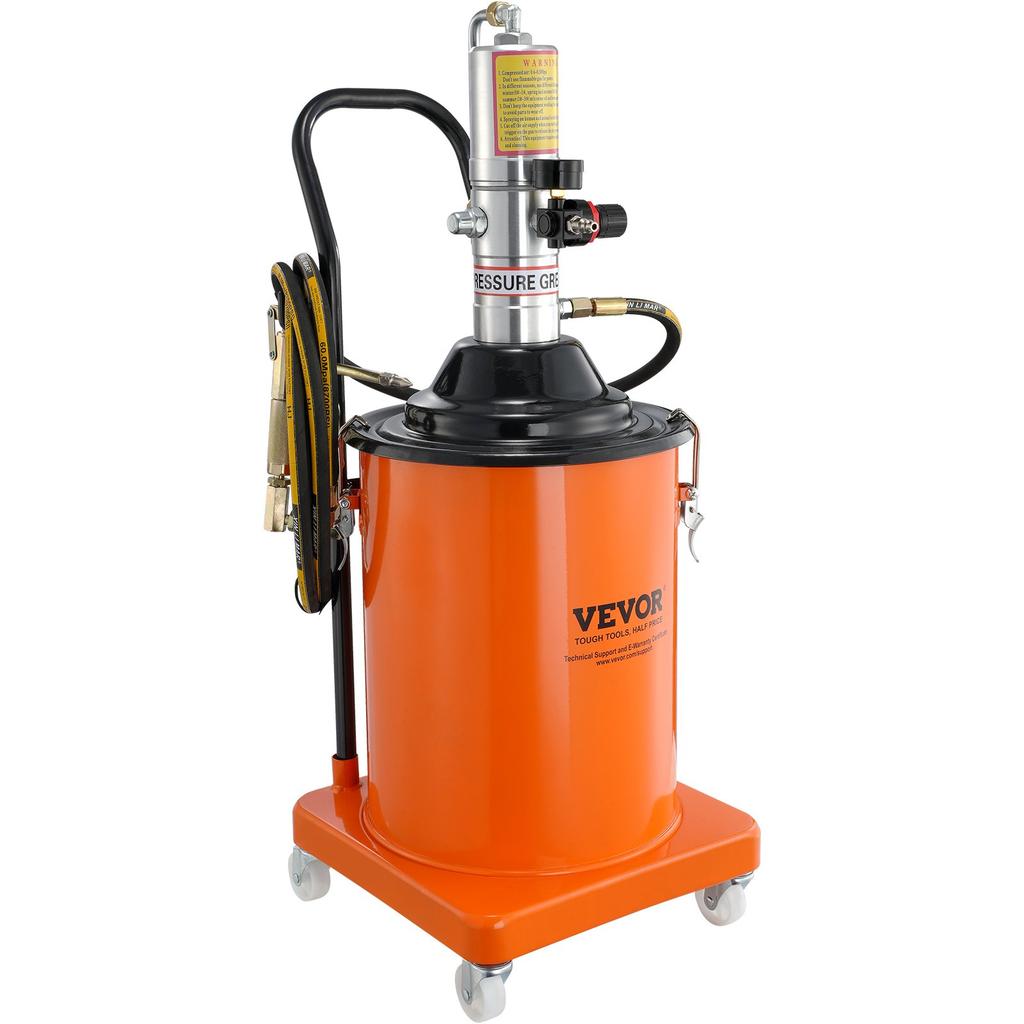 VEVOR Grease Pump, 5 Gallon 20L, Air Operated Grease Pump with 13 ft High Pressure Hose and Grease Gun, Pneumatic Grease Bucket Pump with Wheels
