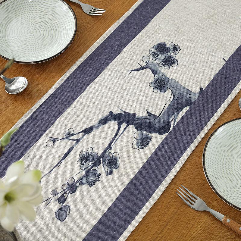 Linen Simple Chinese Style Ink Painting Table Runner Tea Table Strip Coffee Table Flag