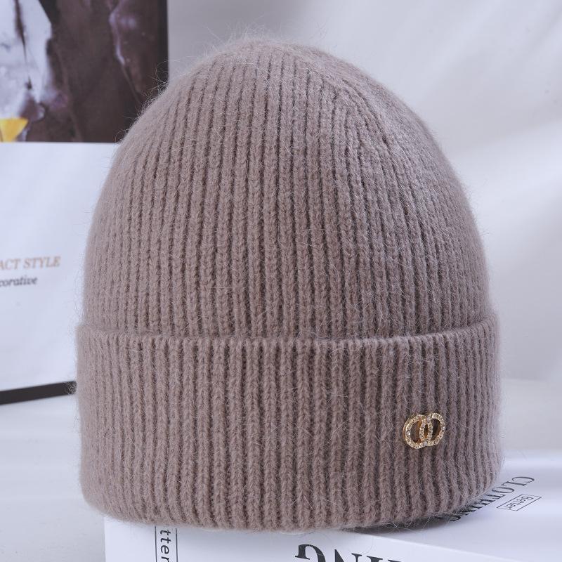 Women's Winter Warm Rabbit Wool Knitted Hat Korean Style Versatile Big Head Circumference Plus Velvet Thickened Windproof Ear Protection Wool Hat