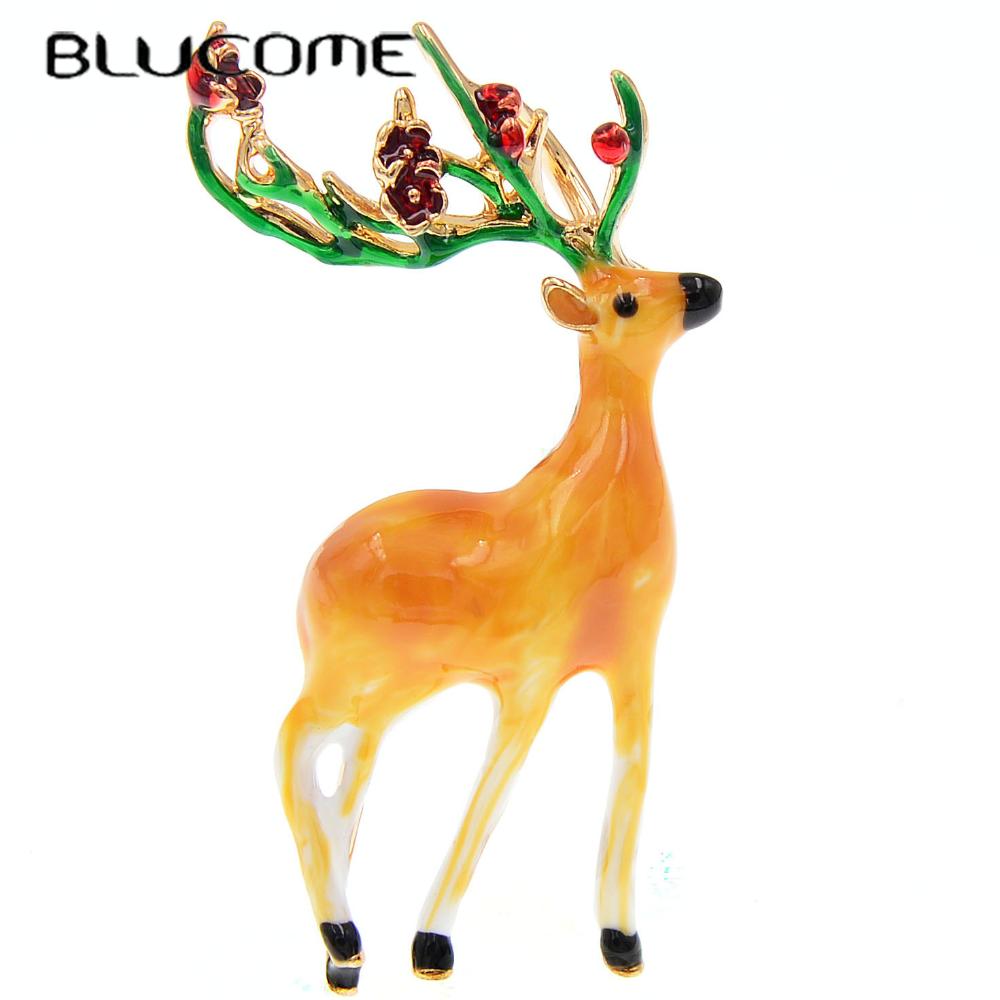 Blucome Christmas Enamel Pins Cute Catoon Anime Sika Deer Brooch for Woman Man Suit Hijab Pins Christmas Gifts