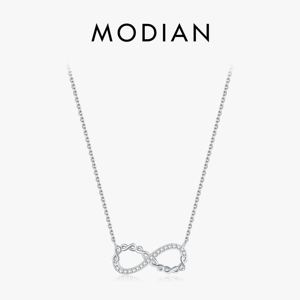 MODIAN Solid 925 Sterling Silver Romantic Infinite Love Pendant Necklace Shining Clear Cubic Zirconia For Women Anniversary Gift