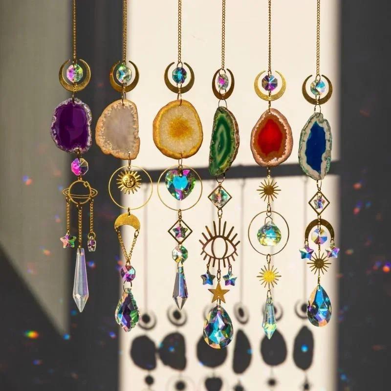 Suncatcher Crystal Sun and Moon Crystals Prism Rainbow Sun Catcher Garden Decoration Hanging Window Patio Ornament