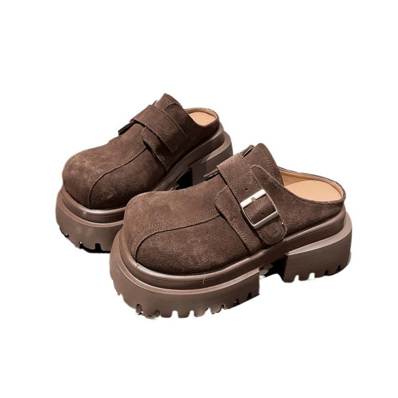 Fashion Winter Buckle Ladies Slippers Solid Color New 2024 Hot Sale Wear Resistant Baotou Fashion Non-slip Outdoors Women Shoes