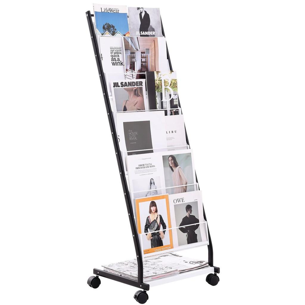 Brochure Display Rack 6-Tier Magazine Literature Display Stand 4 Wheels
