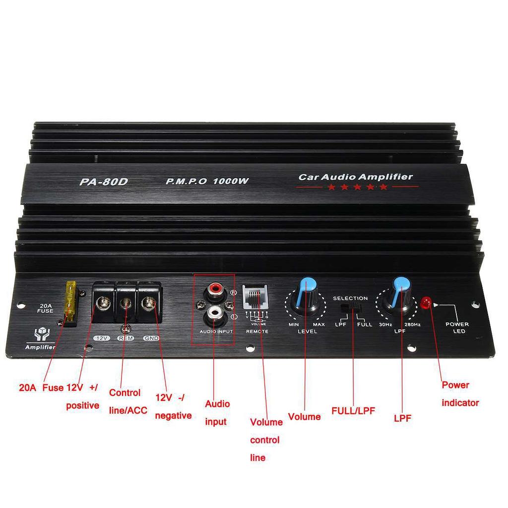 Powerful 1000W Car Audio Power Amplifier 12V Amplifier Board Mono Bass Subwoofers Amp for Car Modification PA-80D