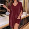 Женская мода лето весна однотонный принт с коротким рукавом и v-образным вырезом свободная талия повседневные платья