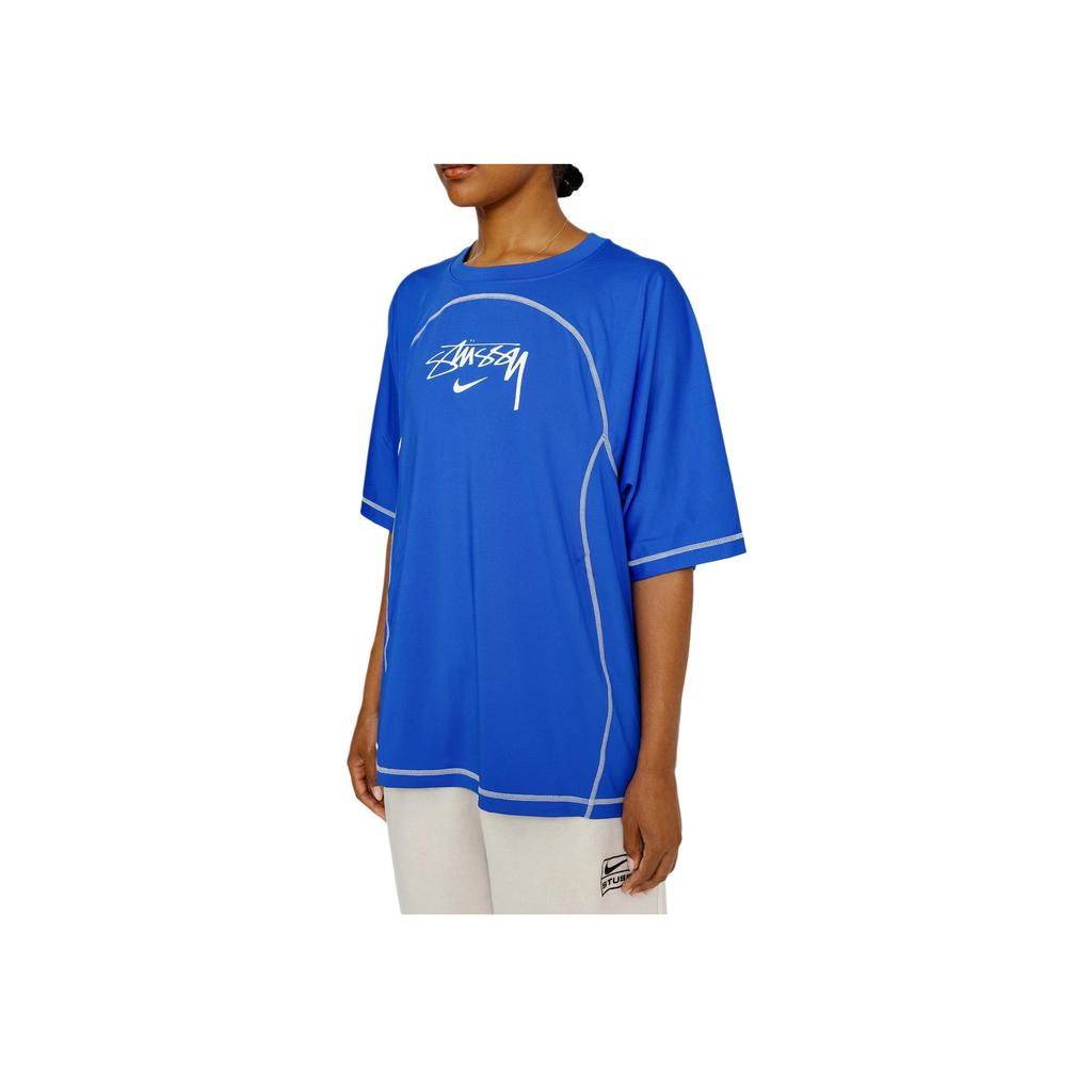 Nike X Stüssy SS24 Alphabet Logo Удобная свободная футболка с круглым вырезом и коротким рукавом унисекс-топы синего цвета FZ5756-405