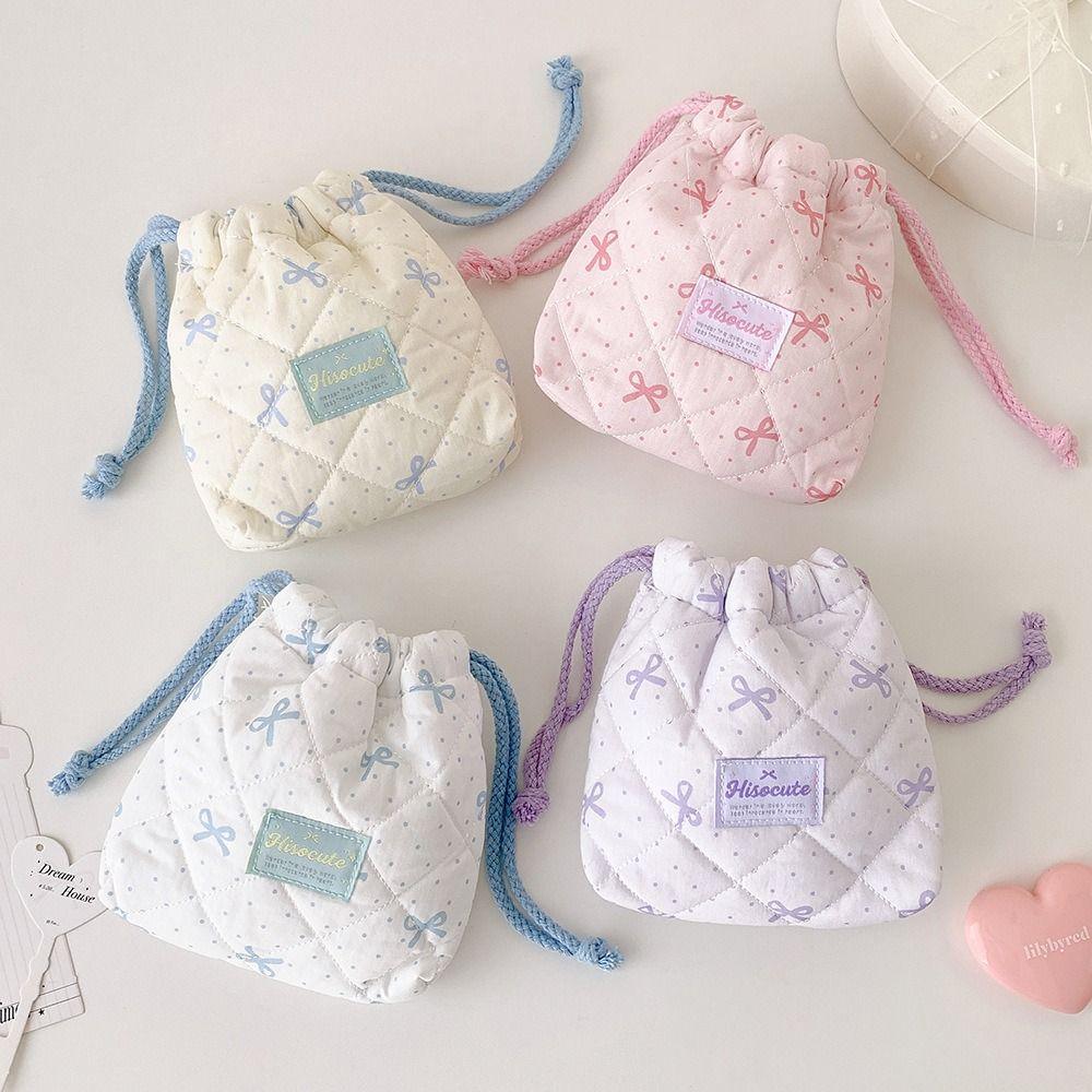 Large Capacity Drawstring Pouch Bowknot Cosmetic Bag Portable Women Wallets
