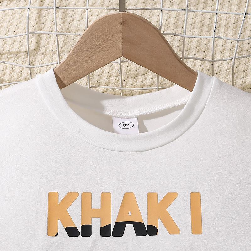 Детский костюм для девочек 8-12 лет, летний новый модный топ с короткими рукавами и буквенным принтом + повседневные широкие брюки