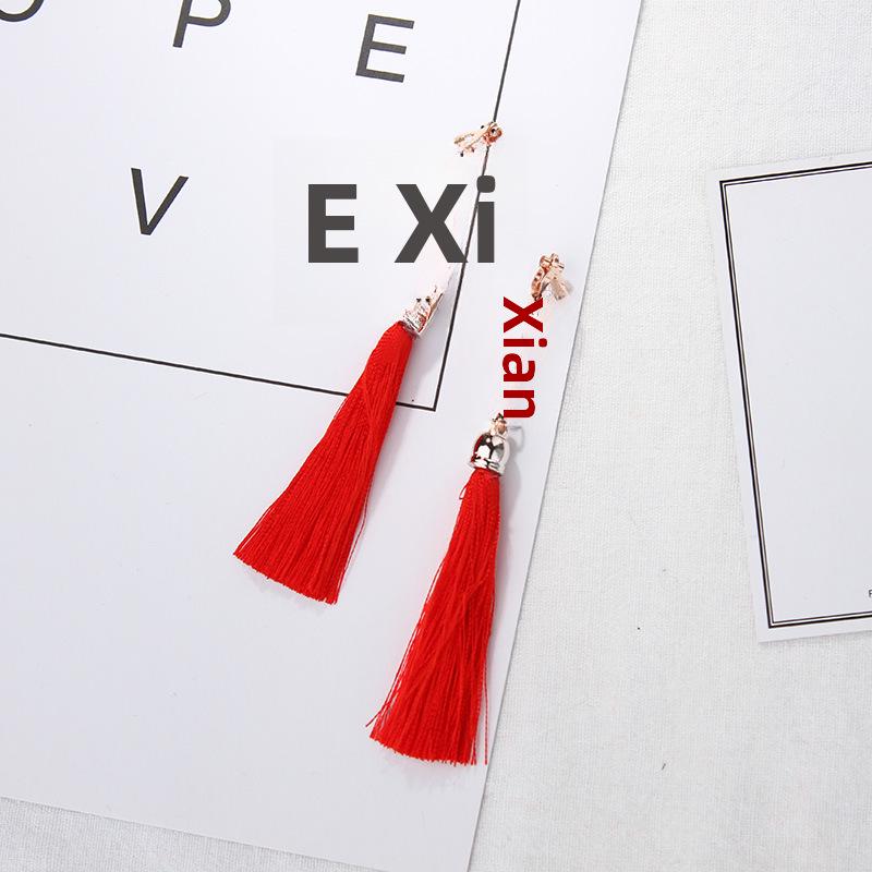 Серьги-клипсы в древнем стиле ханьфу с красными кисточками и узлом для непроколотых ушей — свадебный китайский ретро-дизайн