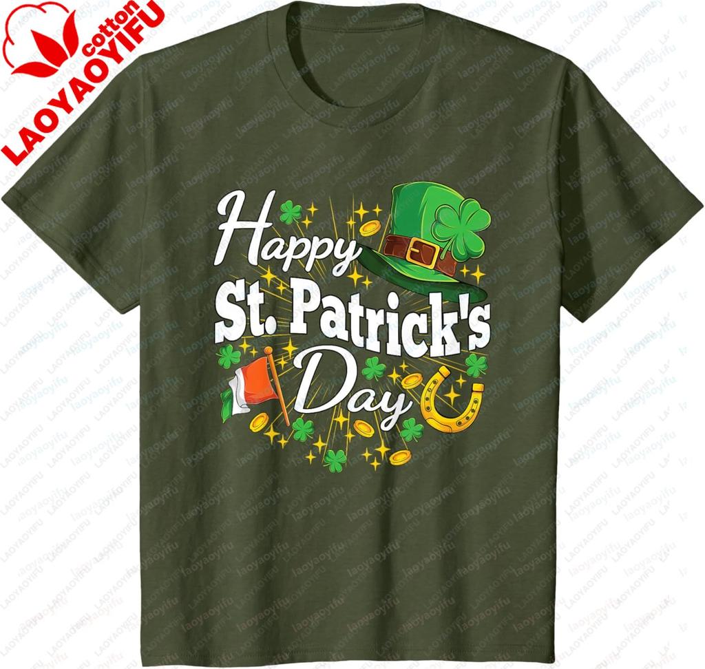 Happy St Patricks Day Shamrock Graphic Tee Breathable Cotton Short Sleeve Unisex TShirt for St Patricks Day