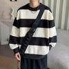 Свитер Мужской Осень и Зима Теплый Свободный Базовый Нитяная Куртка Американский Повседневный Контрастный Цвет Модный Бренд Полосатый Круглый Вырез Вязаный Свитер
