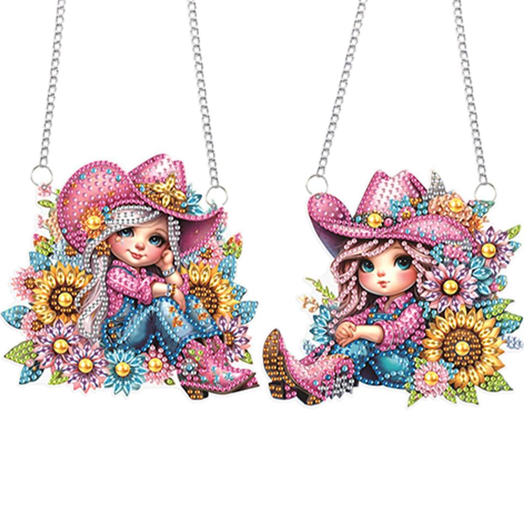 2pcs 2D Flat DIY Special Shape Rhinestone Diamond Art Window Pendants Diamond Painting Set Window Hanging Art for Home Decor