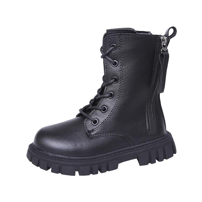 Короткие кожаные ботинки для девочек с боковой молнией, нескользящие, простые, детские, принцессные, модные, детские, нескользящие, размер 27-37