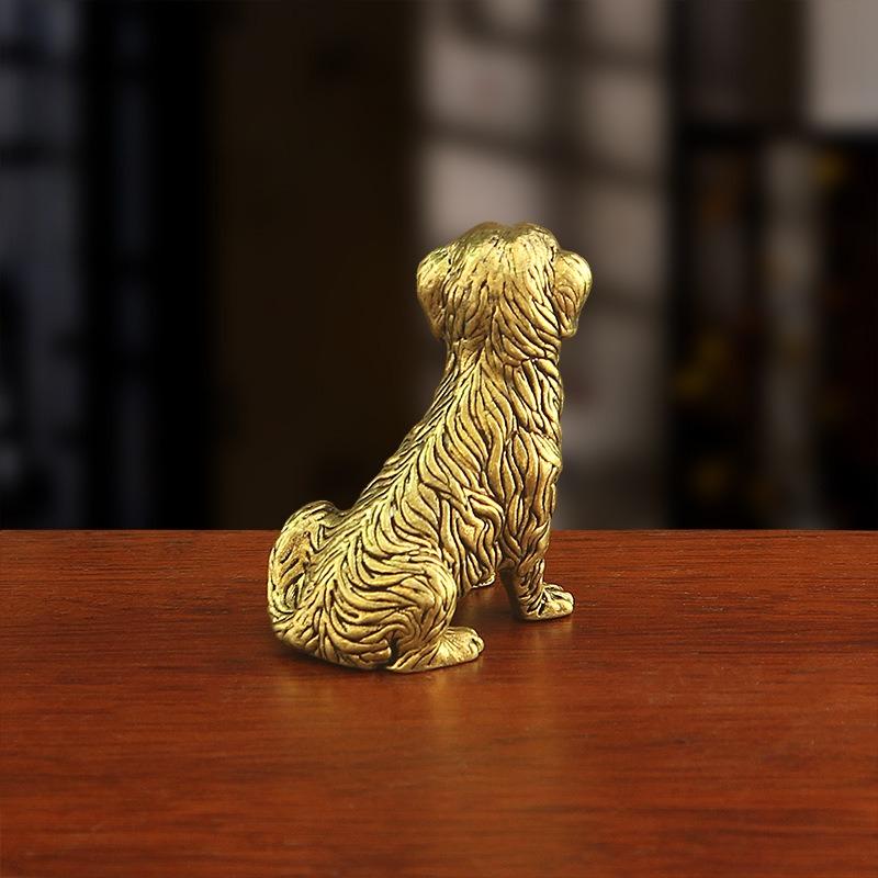 Mini Vintage Brass Bulldog Statue Metal Hunting Dog Figurine Home Office Desktop Decoration Lucky Copper Dog Small Ornament
