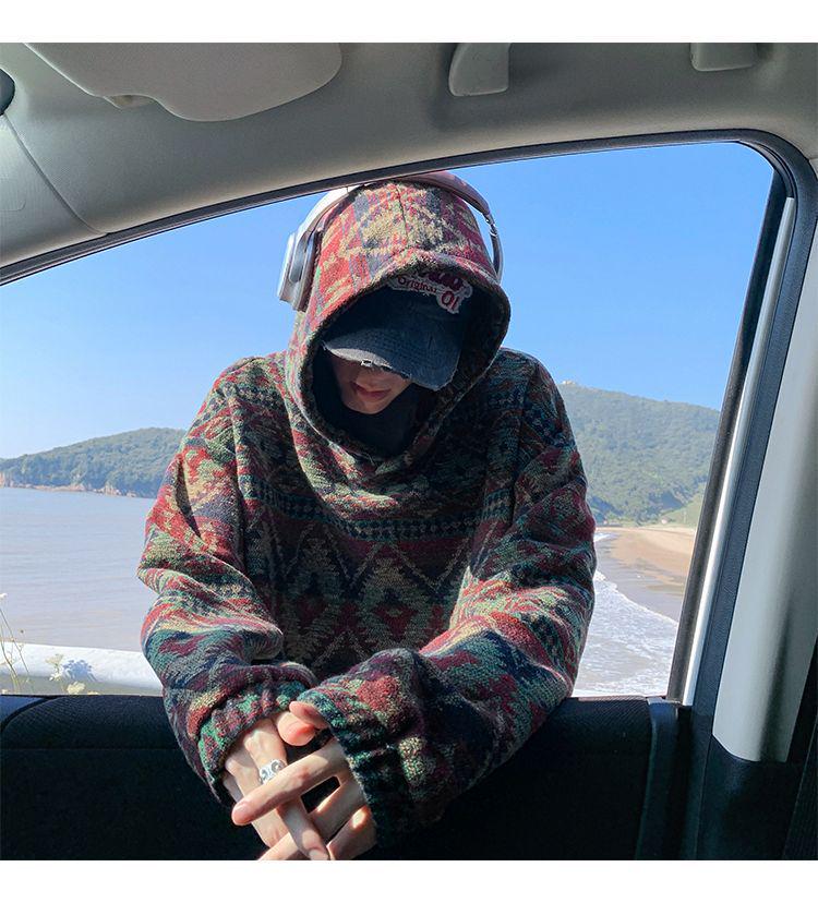 Мужская толстовка с капюшоном в этническом стиле с флисовой подкладкой - Осенне-зимний тренд